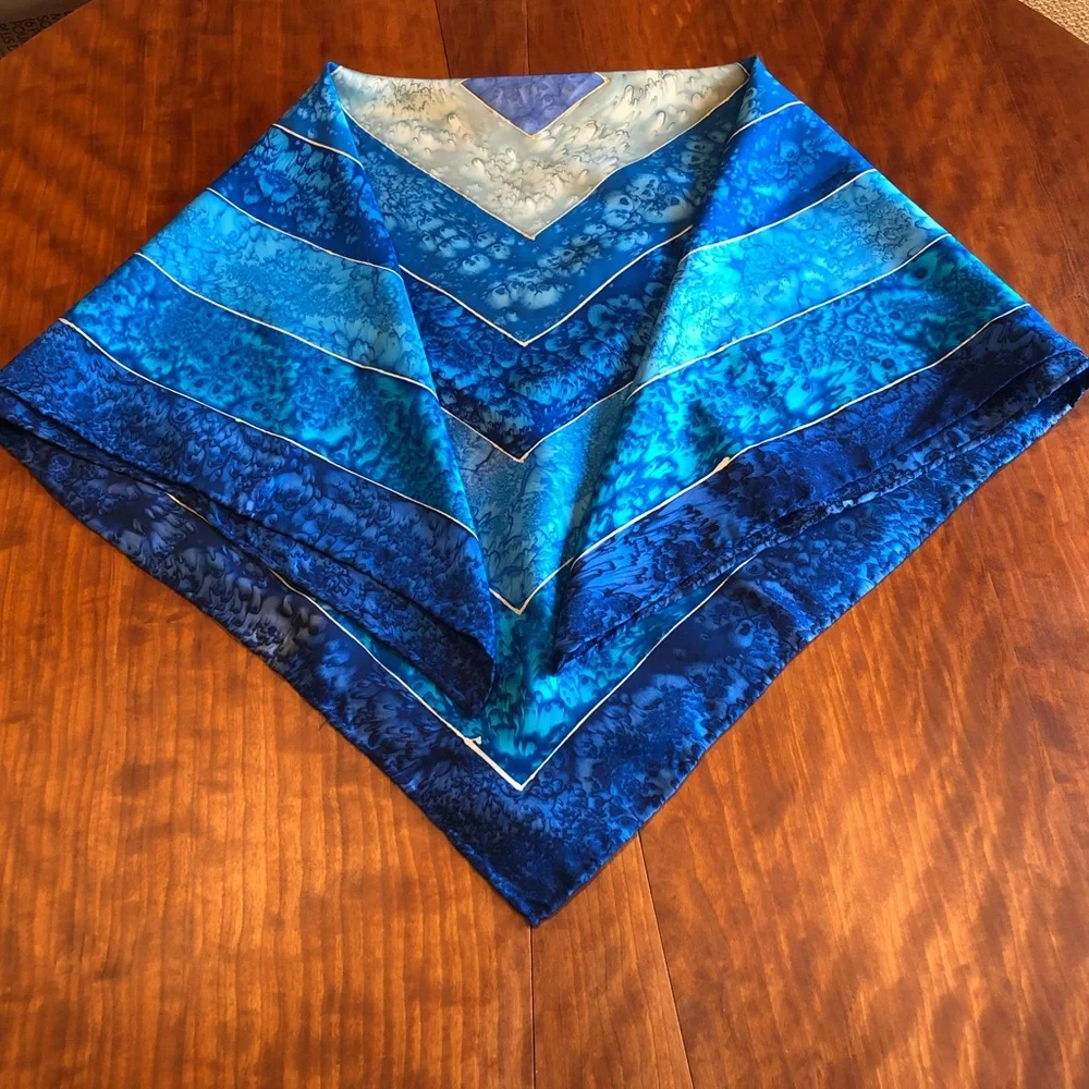Hand Dyed Blue 100% Silk Scarf